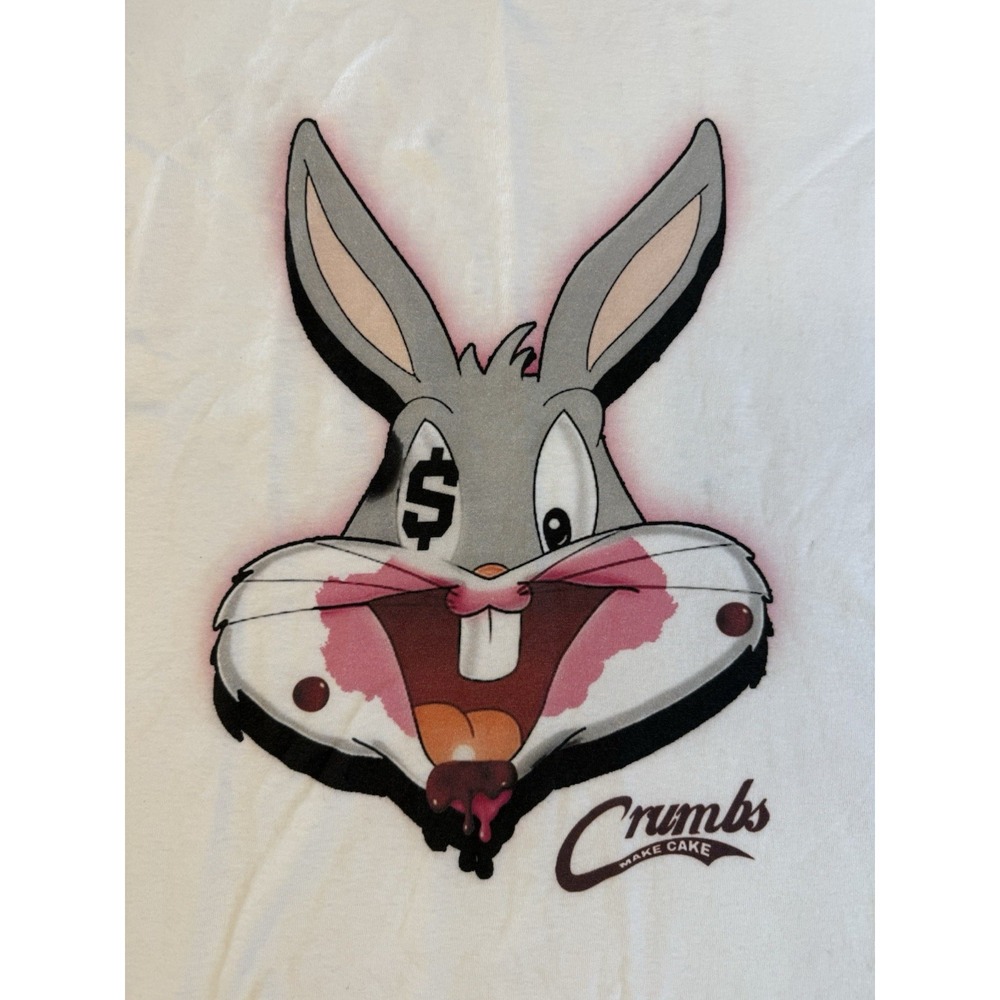 Rare Bugs Bunny Crumbs Make Cake Tee Mens XL White Money Double Sided Streetwear